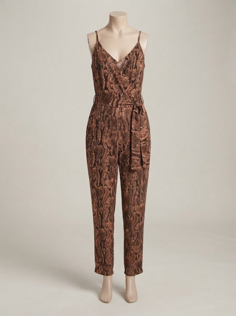 Express Brown Snake-Print Sleeveless Jumpsuit